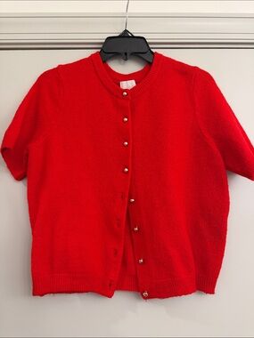 H&M Red Short-Sleeve Button Cardigan